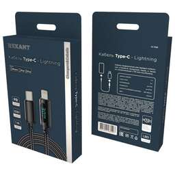 REXANT (18-7068) Type-C - Lightning 3А, 1м, в черной нейлоновой оплетке, с LED дисплеем