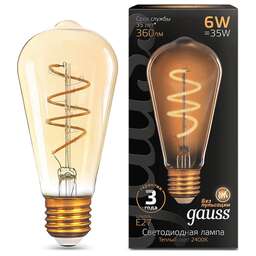 GAUSS Лампа филам. Filament ST64 6Вт цок.:E27 эдисон 220B св.свеч.бел.теп. (упак.:10шт) (157802006)