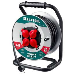 KRAFTOOL КГ 3х2.5 30м 4000Вт IP44, HEAVY DUTYСиловой удлинитель на стальной катушке (55086-30)