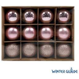 WINTER GLADE Набор ёлочных шаров пластик, 6 см, 12 шт, розовый микс, 6012G006