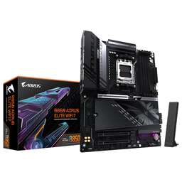 AORUS Материнская плата Gigabyte B850 ELITE WIFI7, Socket AM5, AMD B850, 4xDDR5-5200, HDMI+DP, 3xPCI-Ex16, 4xSATA3(RAID 0/1/10), 3xM.2, 8 Ch Audio, 1x2,5GLan, WiFi, (4+4)xUSB2.0, (7+2)xUSB3.2, (1+1)xUSB Type-C™, 1xPS/2, ATX, RTL