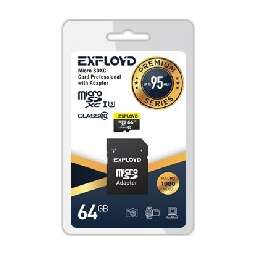 EXPLOYD MicroSDXC 64GB Class10 + адаптер SD (95MB/s) [EX064GCSDXC10UHS-1-ElU3]