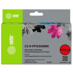 CACTUS Картридж перезаправляемый струйный CS-R-PFI030MBK черный матовый (55мл) для Canon imagePrograf TA-20/30/TM-240/340 без чипа