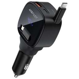 ACEFAST Автомобильное зарядное устройство B17 Fast Car Charger 95W 2*USB-C &1*USB-A с выдвижным кабелем USB-C. Цвет: черный