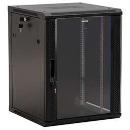 HYPERLINE Шкаф коммутационный TWB-1866-GP-RAL9004 настенный, стеклянная передняя дверь, 18U, 600x908x600 мм