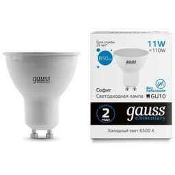 GAUSS Лампа LED GU10, софит, 11Вт, 13631, 10 шт