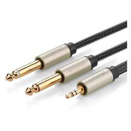 UGREEN Кабель аудио AV126, Jack 3.5 (m) - 2хJack 6.35 (m), 3м, черный [10618]