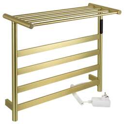 KRAFTTE - Полотенцесушитель электрический, 510 х 575 х 220 мм, лесенка на 4 перекладины с полкой, 75 Вт, из нержавеющей стали, сенсорное управление с таймером до 24 часов, цвет матовое ЗОЛОТО. 44021
