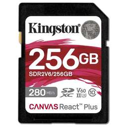 KINGSTON Карта памяти SDXC UHS-II Canvas React Plus 256 ГБ, 280 МБ/с, Class 10, SDR2V6/256GB, 1 шт., без адаптера
