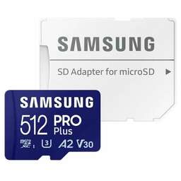 SAMSUNG Карта памяти PRO Plus MicroSDXC MB-MD512SA/APC 512GB A2, V30, UHS-I Class 3 (U3) +SD Adapter