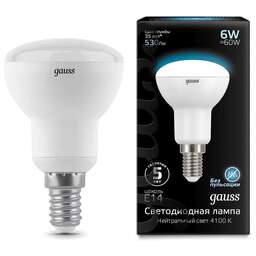 GAUSS Упаковка ламп LED E14, рефлектор, 6Вт, R50, 10 шт. [106001206]