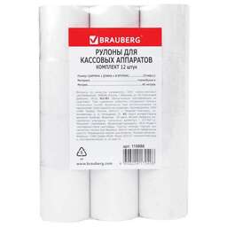 BRAUBERG Лента чековая 110886, 57мм, 40м, термобумага, втулка 12мм, 12 шт