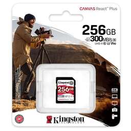KINGSTON Карта памяти SDXC 256GB Canvas React Plus Memory Card SDR2/256GB UHS-II U3 Class 10/V90, w/o Adapter, 300/260Mb/s, RTL