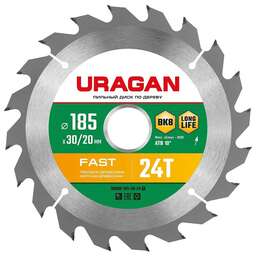 URAGAN Диск пильный по дер. Fast (36800-185-30-24_Z01) d=185мм d(посад.)=30мм (циркулярные пилы)