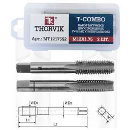 THORVIK Набор метчиков T-COMBO М10х1.0, HSS-G двухпроходных ручных, 2 шт., MT101S2 (52818)