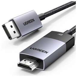 UGREEN Кабель аудио-видео DP115, HDMI (m) - DisplayPort (m), ver 1.4, ver 2.1, 2м, серый [80397]