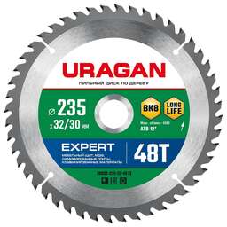 URAGAN Expert, 235 х 32/30 мм, 48Т, пильный диск по дереву (36802-235-32-48)
