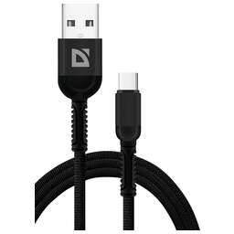 DEFENDER (87103BLA) USB кабель F167 TypeC 1м, 2.4А, ткань, пакет