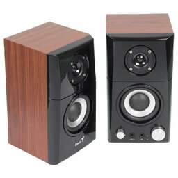 GENIUS Колонки SP-HF500A II /16 Вт/100-20000 Гц/Hi-Fi/двухполосные/деревянный корпус/3.5 мм/линейный вход/регулировка громкости и тембра/питание от сети/кабель 1.2м/коричневый (31730032400)