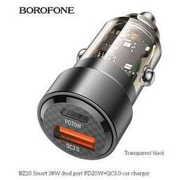 BOROFONE (6941991101564) BZ20 1USB+1Type-C 3.0A 38W PD20W+QC3.0 Transparent Black