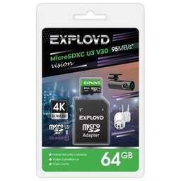 EXPLOYD MicroSDXC 64GB Class 10 (U3) V30 Vision + адаптер (SD 95 MB/s) [EX64GCSDXC10-U3-V30]