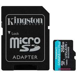 KINGSTON Карта памяти microSDXC UHS-I U3 Canvas Go Plus 256 ГБ, 170 МБ/с, Class 10, SDCG3/256GBSP, 1 шт., без адаптера