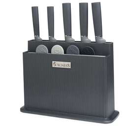 AGNESS НАБОР ИЗ 10ПР: 5 НОЖЕЙ, 4 ДОСКИ И ПОДСТАВКА, ЦВЕТ: ЧЕРНО-СЕРЫЙ 671-215