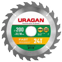 URAGAN Fast, 200 х 32/30 мм, 24Т, пильный диск по дереву (36800-200-32-24)