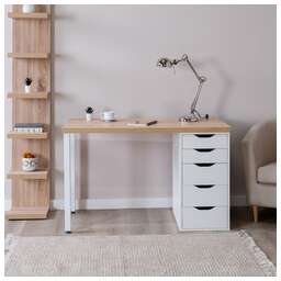 ГУД ЛАКК S00883 Ингар 1/5Т стол письменный 120x75x55, дуб беленый/белый (3 пак.)