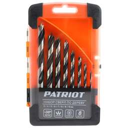 PATRIOT 815010103 по дереву спиральные W-образная заточка 3, 4, 5, 6, 7, 8, 9, 10 мм Набор сверел