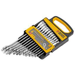 DENZEL Набор ключей комбинированных трещоточных 6-19 мм, 12 шт., CrV, матовый хром 14722