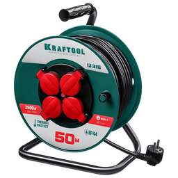 KRAFTOOL P-315, ПВС, 3 x 1.5 мм2, 50 м, 3500 Вт, IP44, силовой удлинитель на катушке (55084-50)