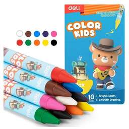 DELI Восковые мелки EC225-10 Color Kids кругл. 10цв. дл.90мм д.8мм