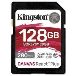 KINGSTON Карта памяти SDXC UHS-II Canvas React Plus 128 ГБ, 280 МБ/с, Class 10, SDR2V6/128GB, 1 шт., без адаптера