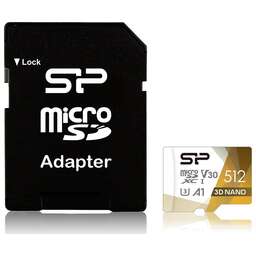 SILICON POWER Карта памяти microSDXC UHS-I U3 Superior 512 ГБ, 100 МБ/с, Class 10, SP512GBSTXDA2V20SP, 1 шт., переходник SD