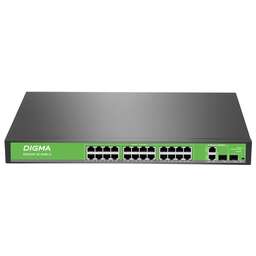 DIGMA Коммутатор DSP224F-2C-R400 DSP224F-2C-R400 V1 (L2) 24x100Мбит/с 2xКомбо(1000BASE-T/SFP) 24PoE 24PoE+ 400W неуправляемый