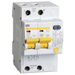 IEK Выключатель автом. дифф. тока АД12 (MAD10-2-025-C-030) 25A тип C 4.5kA 30мА AC 2П 230В 3мод белы