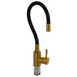 МАГНУС - Смеситель для кухни, с гибким изливом черного цвета, корпус из нержавеющей стали, цвет МАТОВОЕ ЗОЛОТО 9267