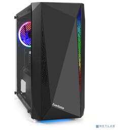 EXEGATE EX294384RUS Корпус Minitower Mistery R2 (mATX, без БП, 2*USB+1*USB3.0, аудио, черный, 1 вент. 12см с RGB подсветкой и полоса на передней панел