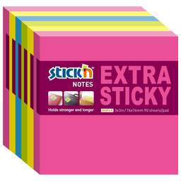 STICK`N Блок самоклеящийся бумажный Extra Sticky 21679 76x76мм 90лист. 70г/м2 неон ассорти (упак.:6шт)