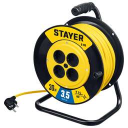 STAYER S-215, ПВС, 2 х 1.5 мм2, 30 м, 3500 Вт, силовой удлинитель на катушке (55072-30)