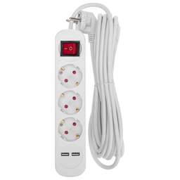 REXANT Удлинитель STANDARD 3 гнезда, 5м, 3х1,0мм², с/з, с выключателем, 2 USB, белый