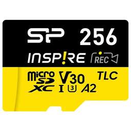 SILICON POWER Карта памяти microSDXC UHS-I U3 Inspire 256 ГБ, 170 МБ/с, Class 10, SP256GBSTXLA2V1N, 1 шт., без адаптера