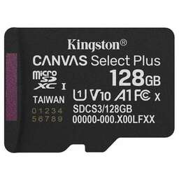KINGSTON Карта памяти microSDXC UHS-I U1 Canvas Select Plus 128 ГБ, 100 МБ/с, Class 10, SDCS3/128GBSP, 1 шт., без адаптера