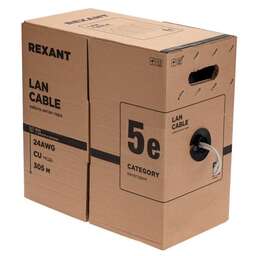 REXANT Кабель витая пара U/UTP, CAT 5e, PVC, 4PR, 24AWG, INDOOR, SOLID, серый, 305м, РФ