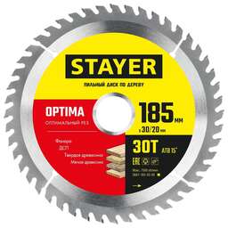 STAYER Optima, 185 x 30/20 мм, 30T, оптимальный рез, пильный диск по дереву (3681-185-30-30)