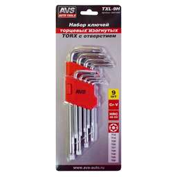 AVS TOOLS Набор ключей торцевых изогнутых TORX с отверстием 9 предметов (T10-T50) AVS TXL-9H