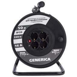 IEK Удлинитель силовой GENERICA УК50 (WKP20-16-04-50-G) 3x1.5кв.мм 4розет. 50м ПВС 16A катушка