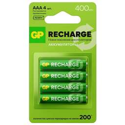 GP Аккумулятор RECHARGE AAA NiMH 400mAh (4шт)