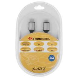 NONAME Кабель аудио-видео LAZSO WH-111-B, HDMI (m) - HDMI (m), ver 2.0, 1м, GOLD, черный [wh-111(1m)-b]